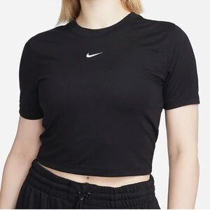 Nike Black Cropped Crew Tee with White Swoosh